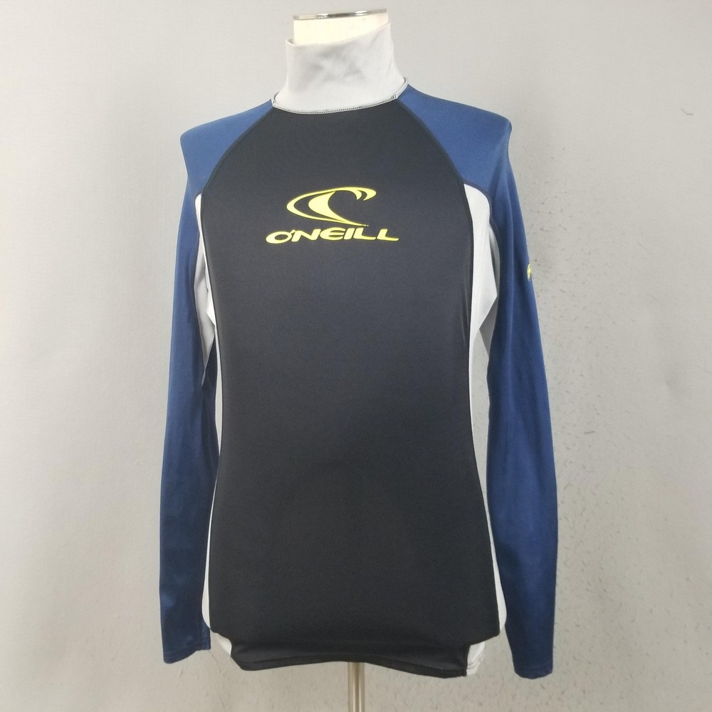 O'Neill Rash Guard Shirt Mens Small Black Blue Skins Long Sleeve Swim UV